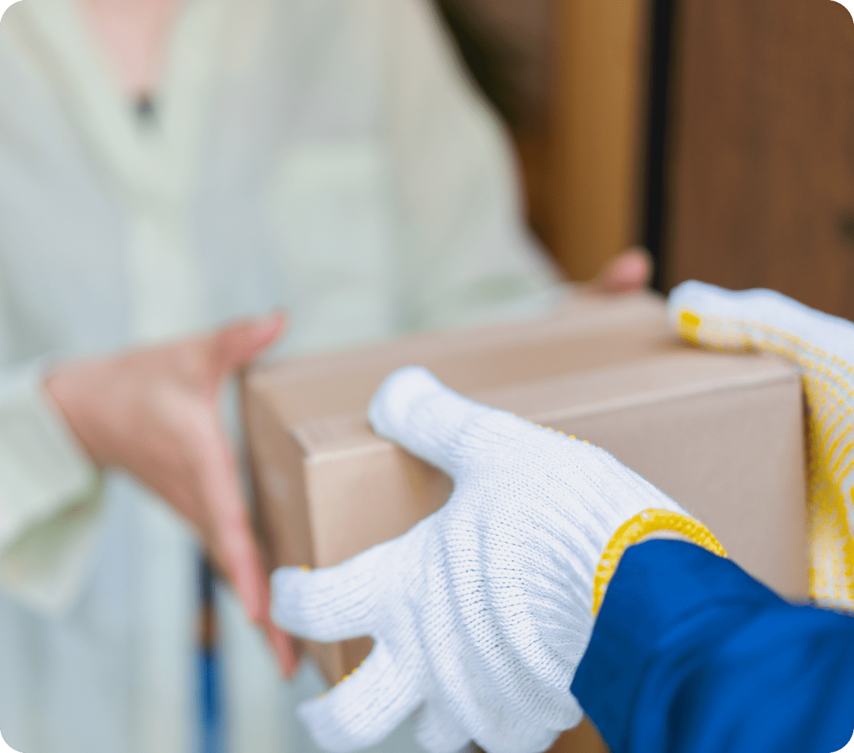 Package being delivered to a person.